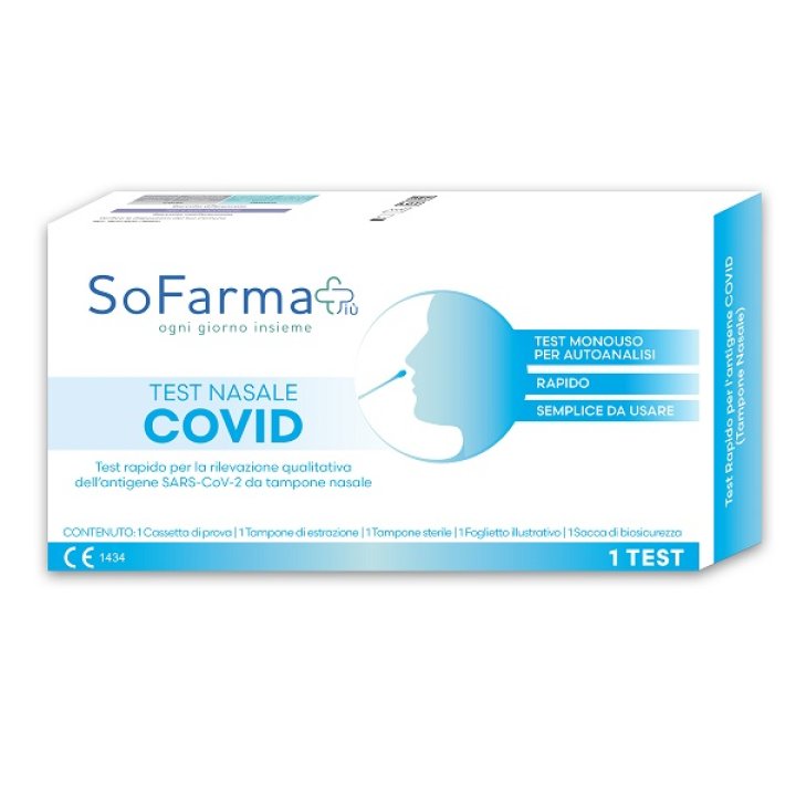 TEST ANTIGENICO RAPIDO COVID-19 SOFARMAPIU' NASALE AUTODIAGNOSTICO DETERMINAZIONE QUALITATIVA ANTIGENI SARS-COV-2 IN TAMPONI NASALI MEDIANTE IMMUNOCROMATOGRAFIA