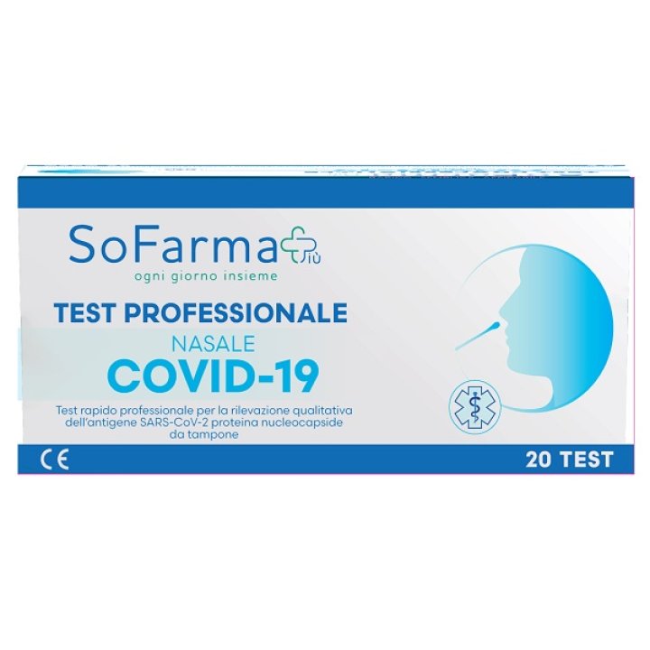TEST ANTIGENICO RAPIDO COVID-19 SOFARMAPIU' NASALE RILEVAZIONE QUALITATIVA ANTIGENI SARS-COV-2 IN TAMPONI NASALI 20 PEZZI USO PROFESSIONALE