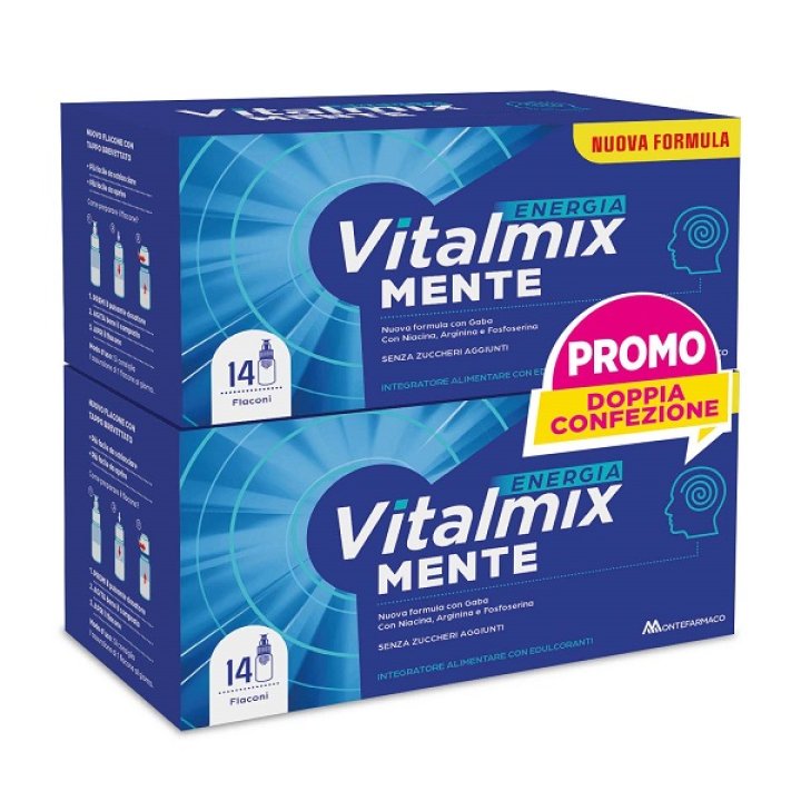 Vitalmix Energia Mente Integratore Alimentare Stanchezza Mentale, 2 x 14 Flaconcini