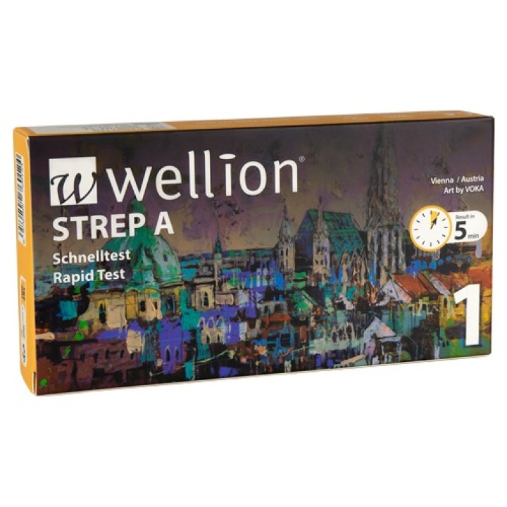 TEST RAPIDO AUTODIAGNOSTICO WELLION STREP A RILEVAZIONE QUALITATIVA ANTIGENI STREPTOCOCCO A IN CAMPIONI DI TAMPONE FARINGEO UMANO 1 PEZZO