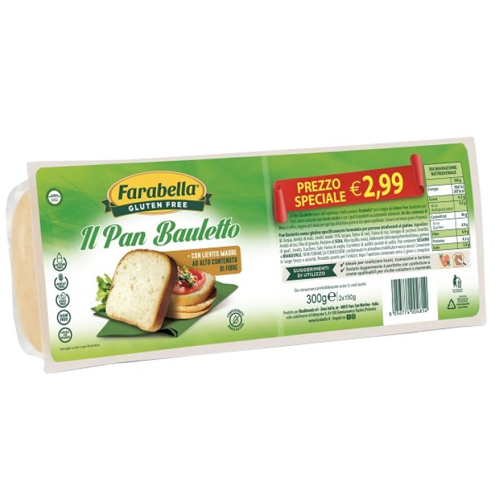 FARABELLA GLUTEN FREE IL PAN BAULETTO PROMO 2 X 150 G SENZALATTOSIO, SENZA UOVA, SENZA ALCOL OGM