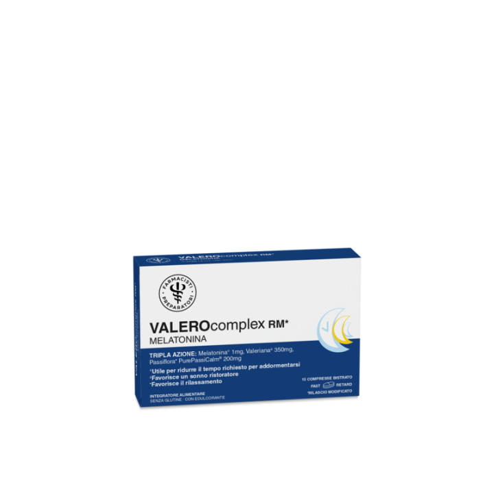 LFP VALEROCOMPLEX RM MELATONINA 15 COMPRESSE BISTRATO RIVESTITE CON EDULCORANTE SENZA GLUTINE