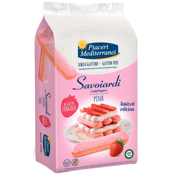 PIACERI MEDITERRANEI SAVOIARDI PINK LIMITED EDITION 180 G GUSTO FRAGOLA SENZA LATTOSIO SENZA GLUTINE