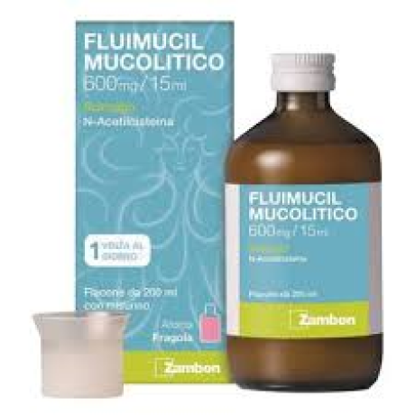 Fluimucil Mucolitico Sciroppo - 600mg/ - 15ml Aroma Fragola Affezioni Respiratorie con Ipersecrezione - 200ml